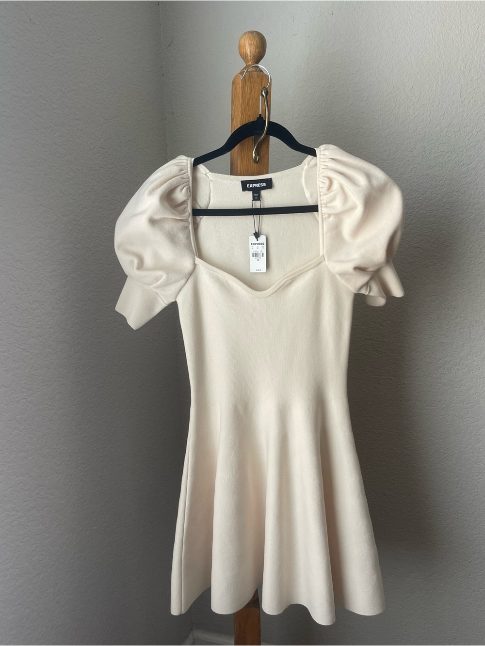Express Cream Puff-Sleeve Fit & Flare Dress